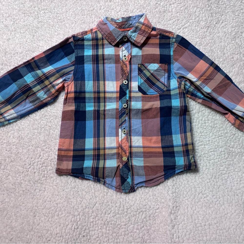 Arizona Jean Company Plaid Button-Down Shirt in Blue & Coral